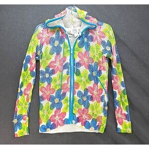 Just B Sequin Floral‎ Cardigan Hoodie Mesh Sweater Rhinestone Zipper Sz M